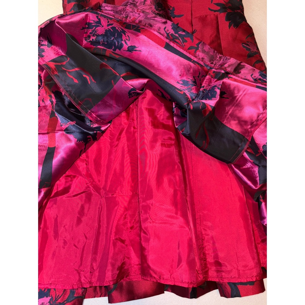 Tommy Hilfiger Womens Red Floral Satin Fit Flare Cocktail Dress Size 12 V-Neck - Picture 7 of 12